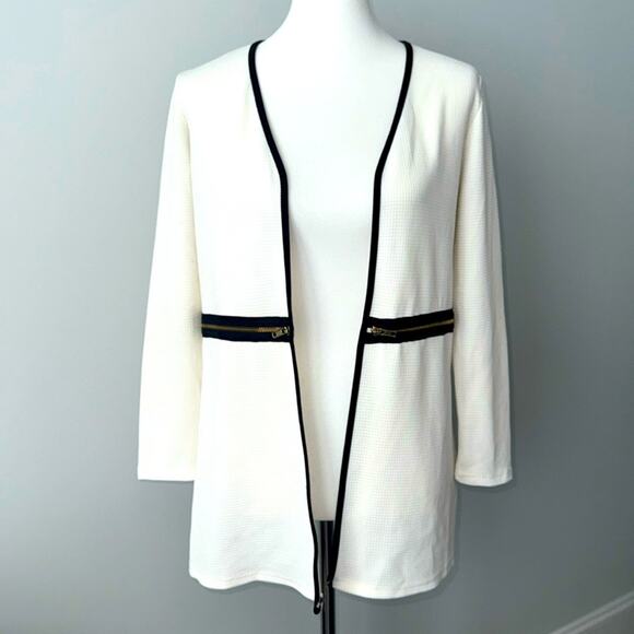 Adrienne White Open Front Lightweight Cardigan Zipper Blazer Women's Small - Picture 1 of 6